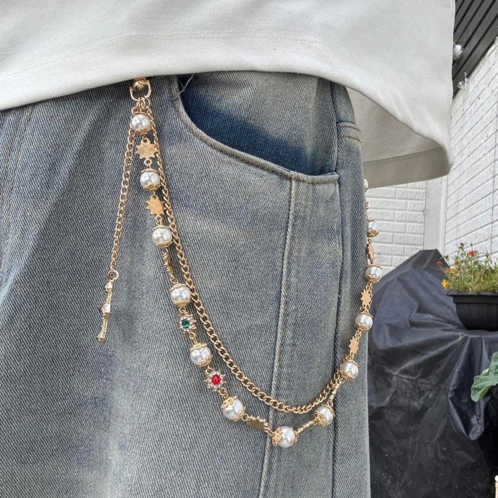 Pearl Cross Wallet Chain